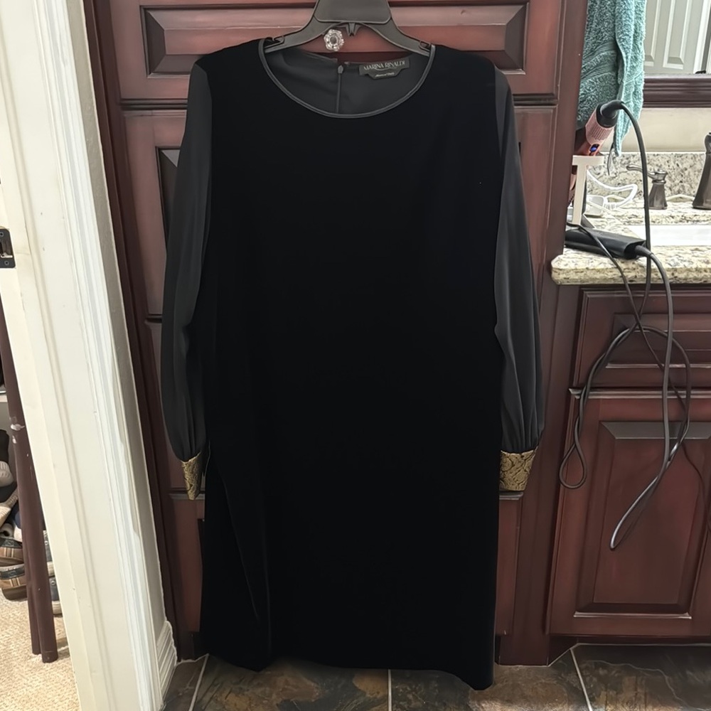 Marina Rinaldi Black Dress with Gold Sleeve Accents